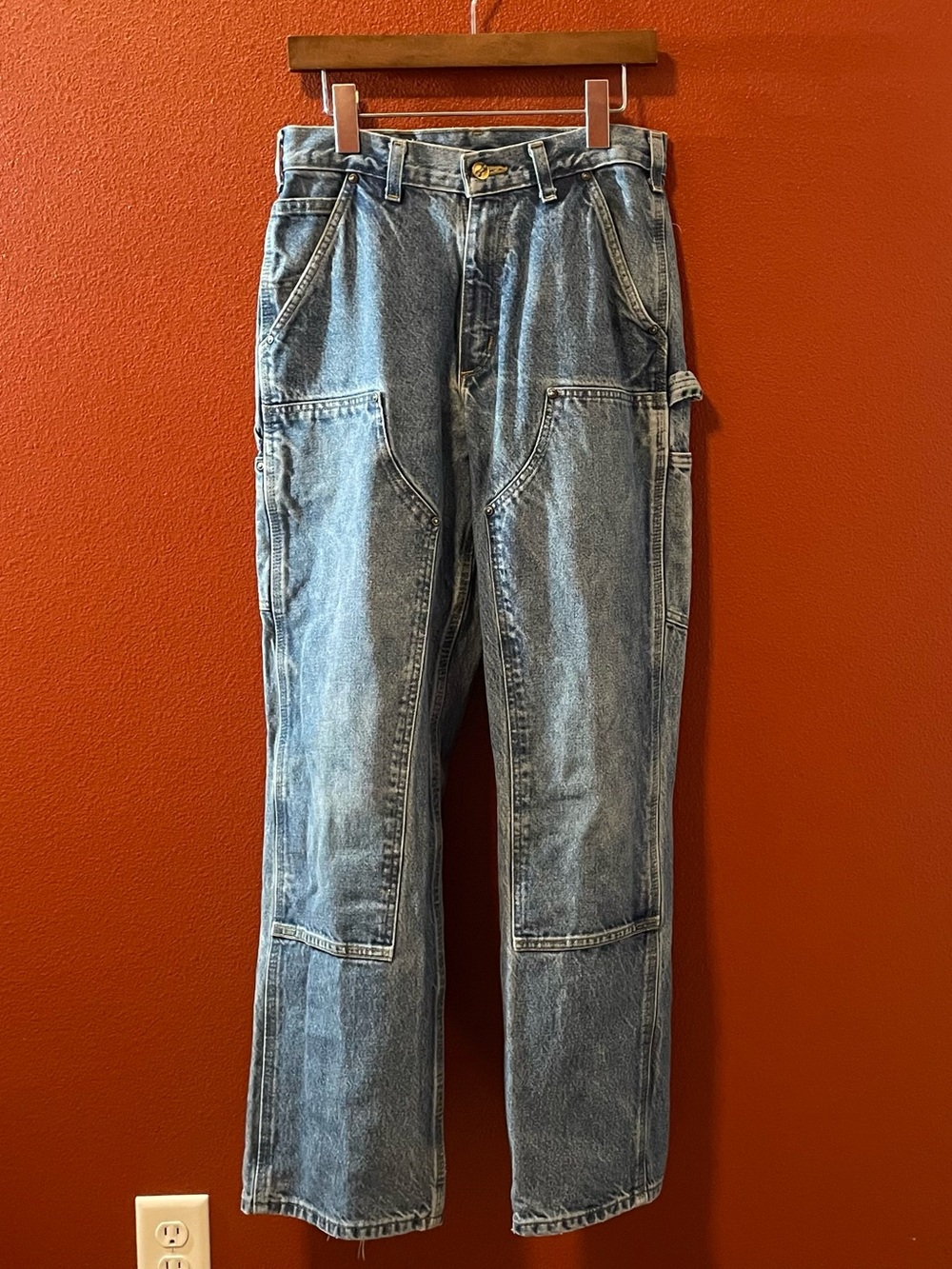 Carhartt Men’s Loose Original Fit Blue Trashed Cotton Double Knee Workwear Jeans